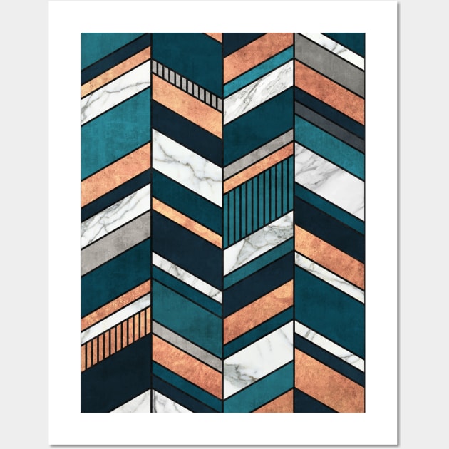 Abstract Chevron Pattern - Copper, Marble, and Blue Concrete Wall Art by ZoltanRatko